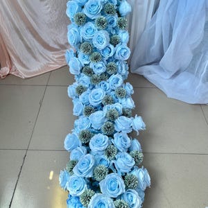 White Artificial Flower Garland,Light Blue Flower Runner,Table Flower Runner,Wedding Arch Swag,Wedding Arrangement,Floral Table Runner