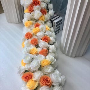 Yellow White Orange Rose Flower Garland,Artificial Flower Runner,Table Centerpiece Flower Runner,Wedding Arch Swag,Flower Arrangement