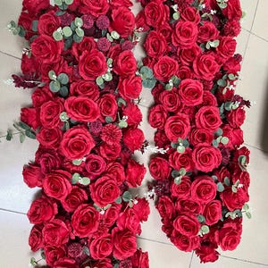 Red Rose Flower Runner,Wedding Floral Garland,Wedding Flower Arrangement,Wedding Flowers Pillar,Table Flower Row,Wedding Aisle,Table Decor