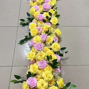 Yellow Pink Rose Flower Garland,Table Flower Runner,Wedding Floral ,Wedding Arch Swag,Wedding Aisle Decor Ground,Wedding Flower Arrrangement
