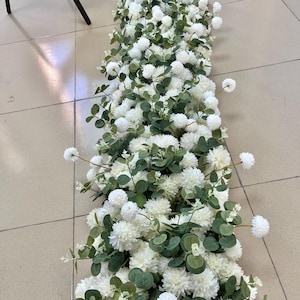 White Dandelion Eucalyptu Flower Runner,Table Centerpiece Flower Runner,Wedding Arch Swag,Flower Arrangement,Wedding Party Event Centerpiece