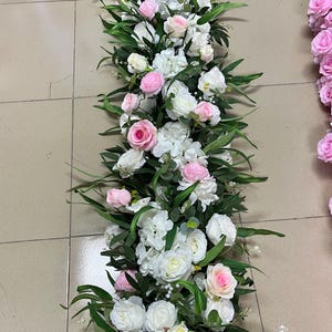 Greenery Pink Rose Flower Garland,Table Flower Runner,Flower Arch,Wedding Flower Row Runner,Wedding Centerpieces,Rose Wedding Arrangement