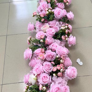 Luxury Pink Rose Flower Garland,Wedding Arch Swag,Wedding Flowers Row,Table Flower Runner Centerpiece,Wedding Event Party Decor