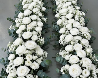 White Wedding Flower Row,Silk Flower Garland,Wedding Flower Arch ,Wedding Aisle Flower Arrangement,Aisle Decor