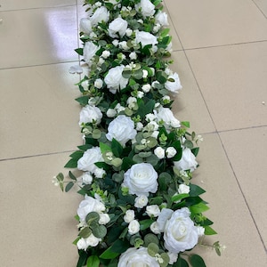 Greenery White Rose Flower Runner,Peony Floral Arrangement,Table Flower Runner,Wedding Kiss Flowers,Wedding Arch Garland,Wedding Party Decor