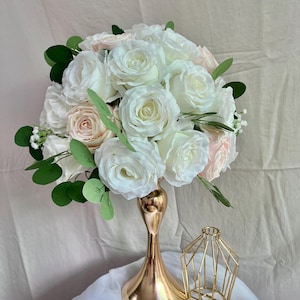 White Rose Flower Ball Table Centerpieces,Greenery Leaf Flower Ball,Wedding Reception Decor,Floral Wedding Arrangement,Flower Centerpieces