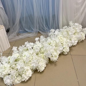 White Cherry Blossom Rose Flower Garland,White Flower Runner,Flower Arch,Table Flower Row Runner,Wedding Centerpieces,Wedding Arrangement
