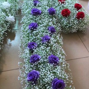 Purple Rose Flower Runner,Baby Breath Flower Runner,Artificial Floral Row,Wedding Flower Arrrangement,Wedding Arch Flower,Table Runner