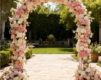 Rosa Rosen-Blumen-Bogen-Dekor, Hochzeitsblumen-Bogen, Hochzeits-Gangblumen