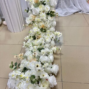 White Rose Flower Garland,Wedding Arch Swag,Flower Arrrangement,Wedding Flowers Row,Table Flower Runner,Wedding Centerpiece,Party Decor