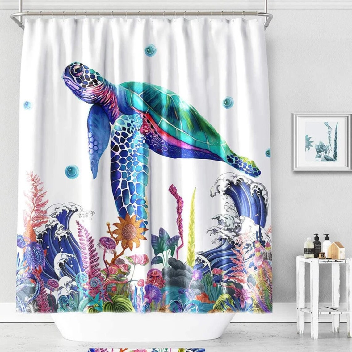 Sea Turtle Shower Curtains With 12 Hooksbathroom Curtain Etsy