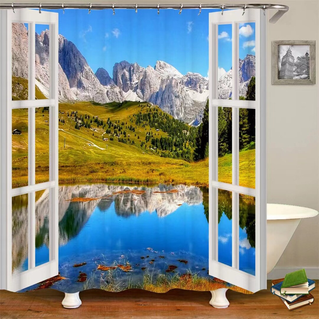 Snow Mountain Scene Shower Curtainlake Cypress Shower Curtain - Etsy
