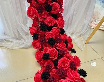 Flower Arch Garland,Arch With Black Red Flower,Floral Wedding Centerpieces,Wedding Floral Runner,Wedding Arch Swag,Wedding Arrrangement