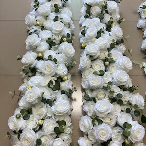 Eucalyptus Greenery Garland,White Rose Flower Runner,Floral Row,Wedding Arch Swag,Wedding Flower Arrrangement,Table Flower Runner