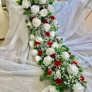 Red Greenery Ceremony Flower White Baby Breath Garland,Rose Floral Garland,Wedding Aisle Flower,Table Runner Arrangement,Wedding Arch Flower