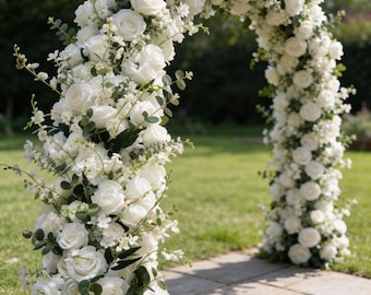 White Wedding Faux Flower Garland,Arch Flower Arrangements,Custom Flower Arch