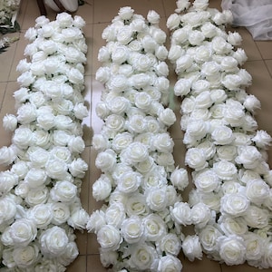 Elfenbein weiße Rose Blumen Reihe, künstliche Blumengirlande Bogen, weiße Rose Pfingstrose Hortensie Bogen Tischblumenläufer, Hochzeit weiße Blumengirlande