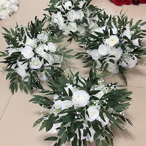 Eucalyptus White Rose Flower Centerpieces,Table Flower Ball,Road Lead Flower Ball,Wedding Arrangement,Wedding Flower Centerpieces
