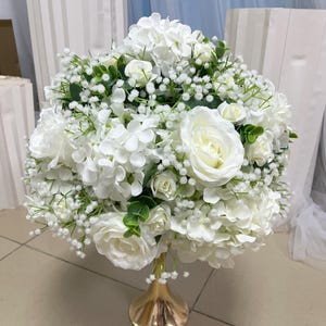 White Rose Baby&#39;s Breath Flower Ball,Rose Flower Centerpieces,Table Flower Ball,Road Lead Flower Ball,Wedding Centerpieces