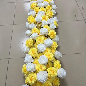 Yellow White Flower Garland,Hydrangea Rose Flower Runner,Wedding Floral Row,Wedding Arch Flower,Wedding Arrrangement,Table Flower Runner