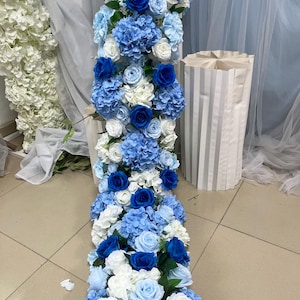 Hydrangea Blue Rose Flower Garland,Table Flowers Centerpiece,Table Flower Runner,Wedding Arch Swag,Wedding Reception,Stair Aisle Flower Row