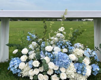 Hydrangea Blue White Flower Arrangement,Sweetheart Table Floral Arrangements Ground Aisle Flowers