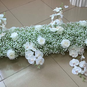 Baby Breath Rose Flower Garland,Baby Breath Butterfly Orchid Floral Runner,Flower Runner,Baby Breath Centerpiece,Wedding Flower Arrangement