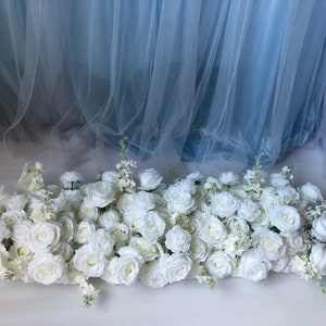 Artificial Floral Row,White Rose Flower Runner,Flower Arrrangement,Flower Garland,Wedding Arch Flower,Table Flower Runner