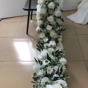 White Wedding Flower Garland,Baby Breath Rose Flower Runner,Wedding Floral,Wedding Arch Swag,Wedding Flower Arrrangement,Table Flower Runner