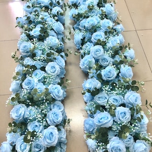 Blue Rose Flower Runner,Artificial Flower Swag,Hydrangea Garland,Wedding Arch Swag,Flower Arrrangement,Flower Garland Centerpiece For Table