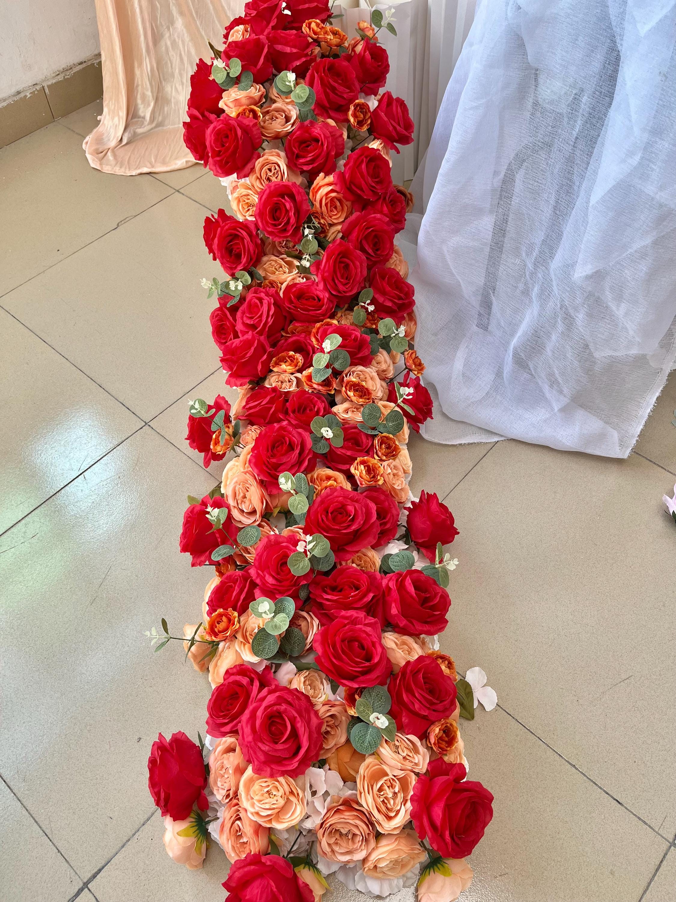 Red Orange Rose Flower Garland,Wedding Backdrop,Autumn Wedding Archway Flower,Orange Flower Runner,Table Flower Runner,Wedding Arrangement