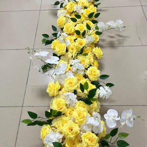 Yellow Rose Orchid Flower Garland,Rose Flower Runner,Wedding Floral ,Wedding Arch Swag,Wedding Arrrangement,Table Flower Runner,Flower Row
