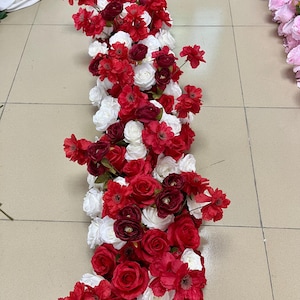 Artificial Rose Flower Garland,Red White Flower Runner,Table Flower Runner,Wedding Arch Swag,Wedding Arrangement,Floral Table Runner