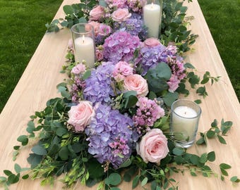 Purple Hydrangea Flower Garland,Wedding Aisle Runner Arrangement,Table Centerpieces Decor