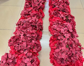 Red Hydrangea Flower Runner,Wedding Aisle Flower,Floral Arrangement,Red Flower Centerpieces,Table Flower Runner,Wedding Arch Garland