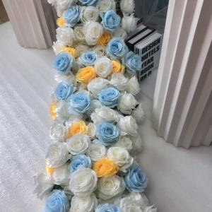Wedding Floral Arrangement,Yellow White Blue Rose Flower Garland,Artificial Flower Runner,Table Centerpiece Flower Runner,Wedding Arch Swag
