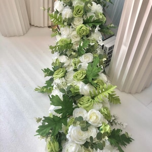 Fruit Green White Rose Flower Runner,Floral Garland,Table Centerpiece Runner,Wedding Arch Swag,Staircase Flowers,Church Wedding Flower