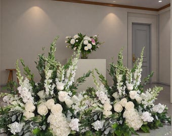 Greenery White Flowers Row,Wedding Floor Flower Arrangement,Ground Florals,faux flower arrangement sweetheart table