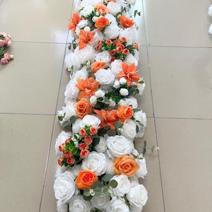Orange Rose Flower Garland,Orange Rose Centerpiece,Wedding Arch Swag,Wedding Flowers Row,Table Flower Runner Centerpiece,Table Centerpiece