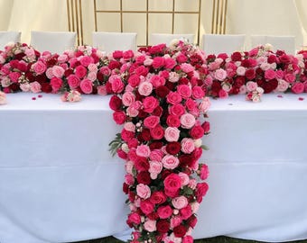 Hot Pink Flower Aisle Runner Arrangement,Wedding Table Centerpieces Decor,Flower Arch Garland