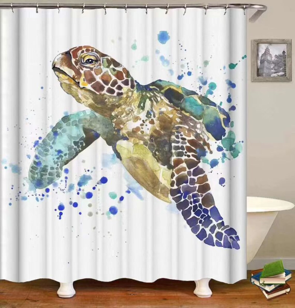 Sea Turtle Shower Curtains With 12 Hooksbathroom Curtain Etsy