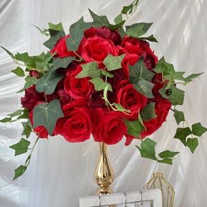 Red Rose Flower Ball,Wedding Rose Table Centerpieces,Red Wedding Aisle Flower Ball,Artificial Flower Ball For Wedding Party Home Table Decor
