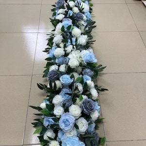 Blue White Rose Flower Garland,Table Flower Runner,Flower Arch,Table Flower Row Runner,Wedding Centerpieces,Rose Wedding Arrangement