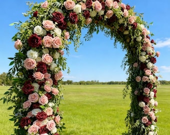 Eucalyptus Silk Flowers Arbour Corner,Peach Pink Red Rose Wedding Arch Flowers,Ceremony Decor