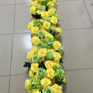 Green Yellow Rose Flower Garland,Table Centerpiece,Table Flower Runner,Wedding Arch Swag,Wedding Reception,Stair Aisle Flower Row,Custom