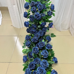 Flower Arch Garland,Dusty Blue Rose Flower Runner,Wedding Floral Row,Wedding Arch Swag,Wedding Flower Arrrangement,Table Flower Runner