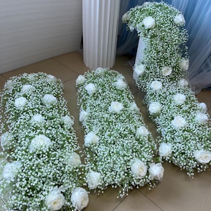 Baby Breath Flower Runner,White Rose Baby Breath Flower Garland,Wedding Centerpieces,Wedding Arch Swag,Wedding Receptio,Table Flower Runner