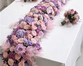 Pink Purple Flower Garland,Wedding Table Flower Arrangement,Wedding Aisle Runner Decor,Silk Flower Arch