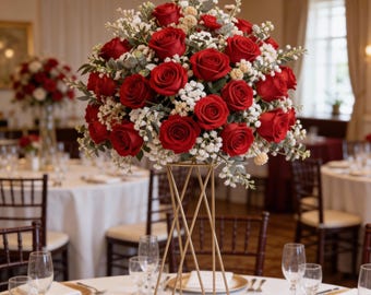 Red Rose Baby's Breath Flower Ball,Wedding Aisle Table Centerpiece Decor