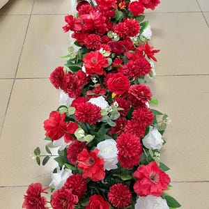 Red Rose Flower Row,Artificial Rose Floral Garland,Table Flower Arrangement,Table Flower Runner,Wedding Kiss Flowers,Wedding Arch Flowers